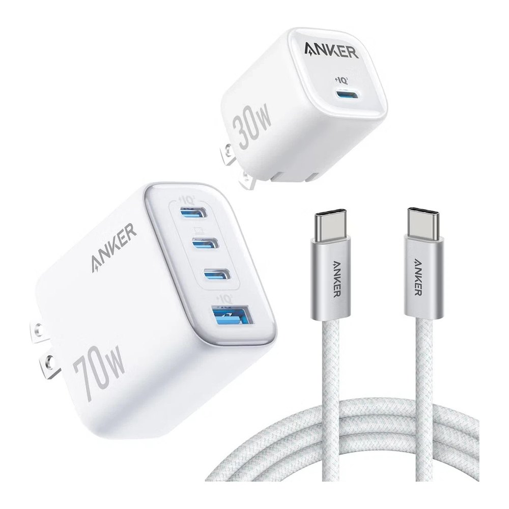 Anker 70W/30W Wall Charger Bundle Foldable Plugs 2 6ft USB C-C Cables
